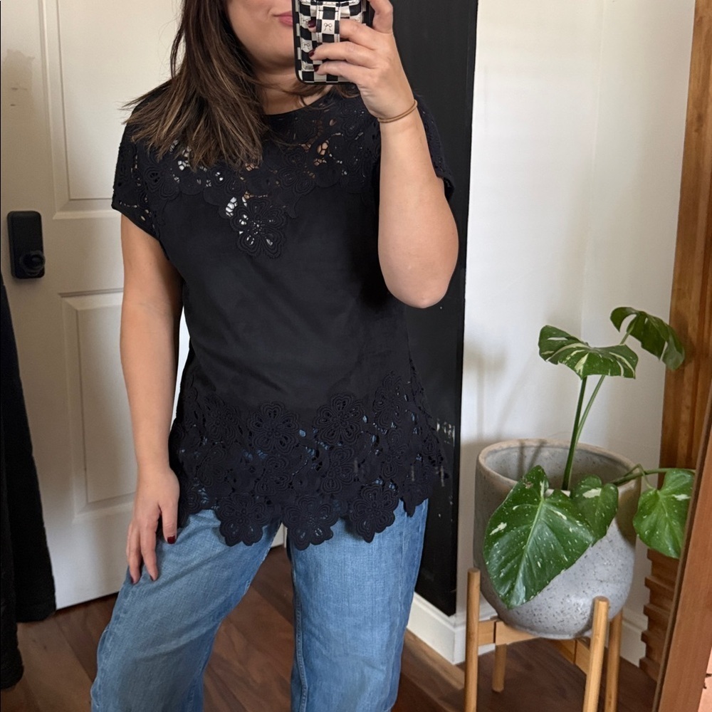 Anthropologie X Yoana Baraschi Lace Suede Top. Size S